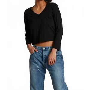 NEW PERFECTWHITETEE sinatra long sleeve v neck top in vintage black